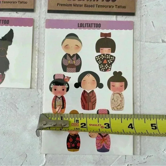 Temporary Tattoos Japanese Kokeshi Dolls and Schnauzer Dog Bundle - NEW - Picture 6 of 9